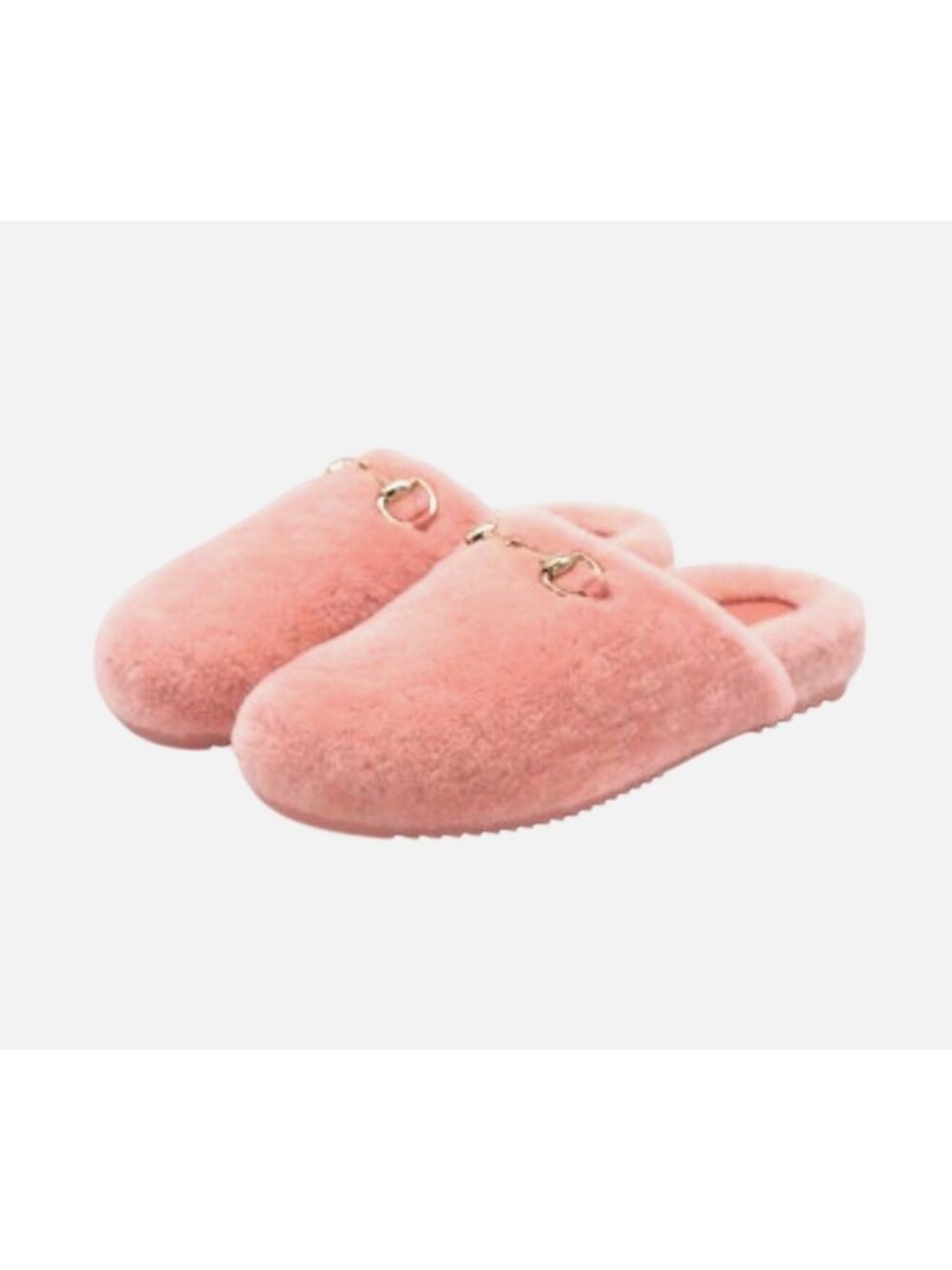 Gucci Women’s Horsebit Merino Shearling Mule Slippers Pastel Peach Pink EU38 852